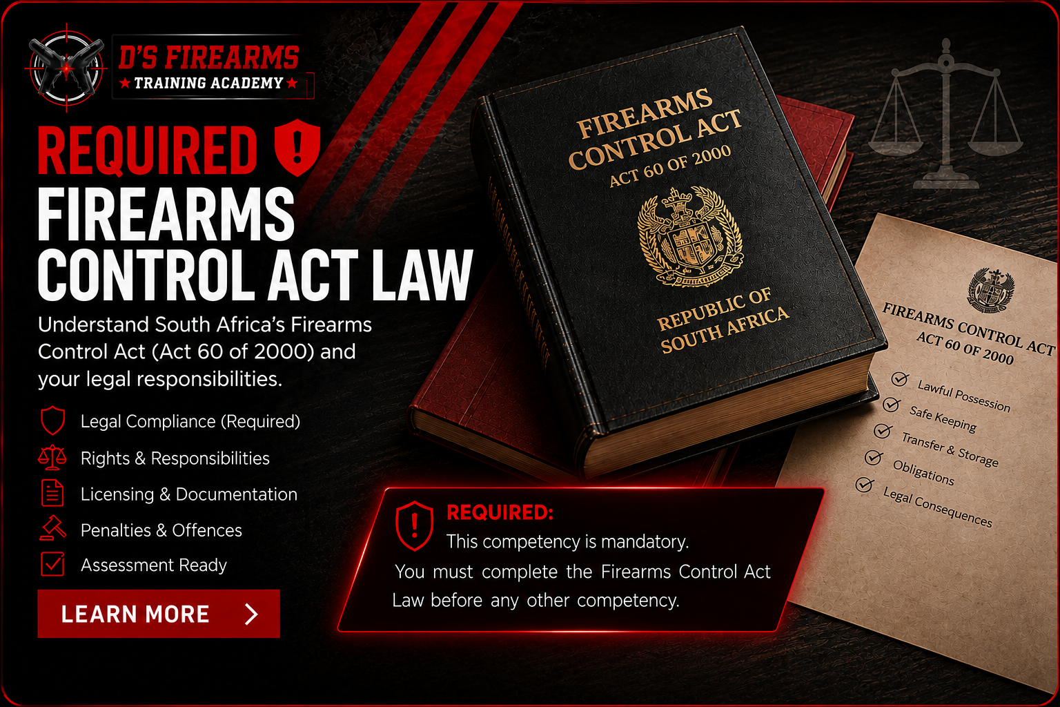 Firearms Control Act Law competency artwork with legal foundation training details