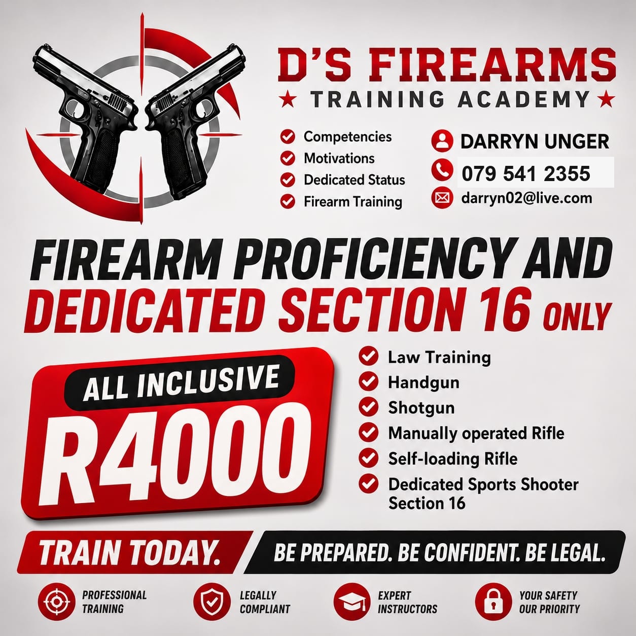 D’S Firearms Training Academy dedicated sports and hunter promotional flyer